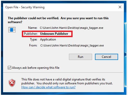 Cách tắt thông báo Publisher Could Not Be Verified